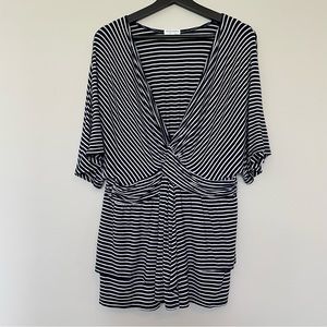 Kiyonna Plus Size White and Navy Blue Striped Promenade Top Sz 2X